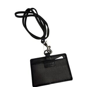 Coach ID Lanyard Charcoal Black Card Holder Signature Canvas Leather Trim NEW